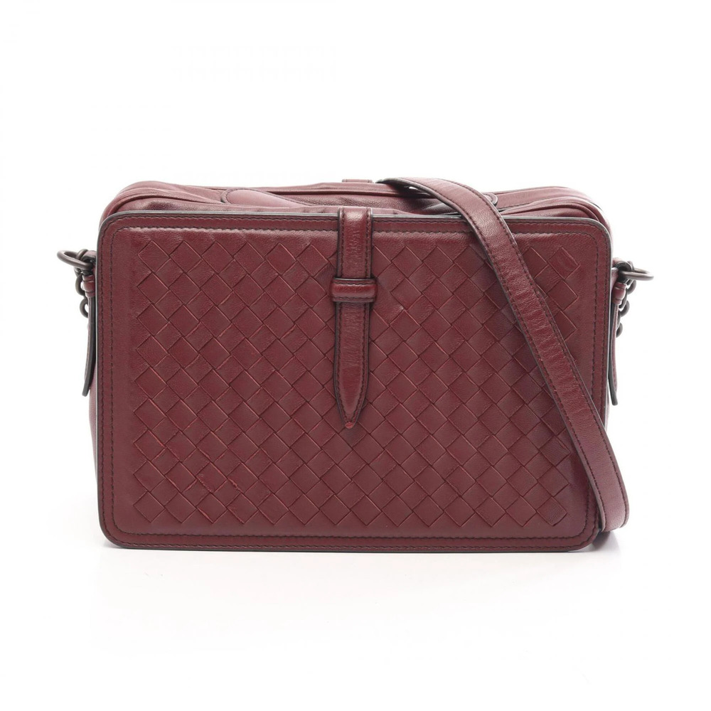 BOTTEGA VENETA Red Lambskin Leather Intrecciato Shoulder Bag
